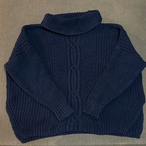 Lands' End Deep Blue Cable Knit Turtleneck Sweater